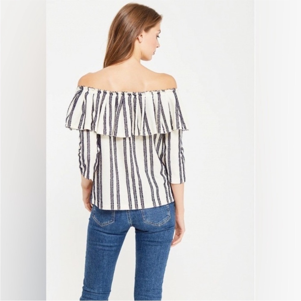 Banana Republic Off the Shoulder Striped Top Size Small Boho Fall Stretch Blue - Picture 3 of 16
